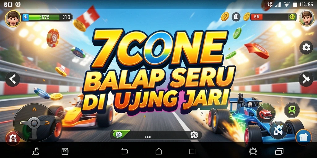 Screenshot 7CONE menampilkan aksi balap mendebarkan di lintasan.