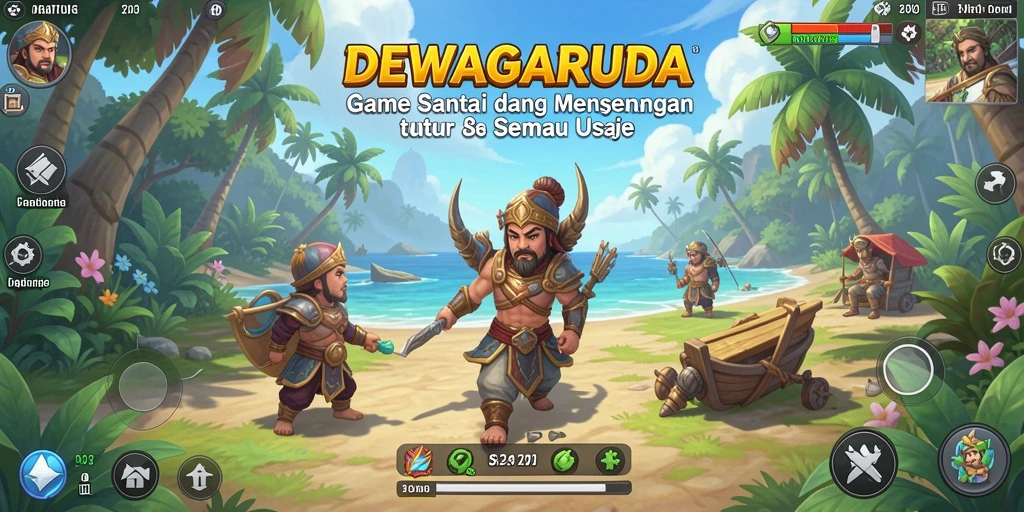 Tampilan gameplay DEWAGARUDA yang penuh warna dan menawan.