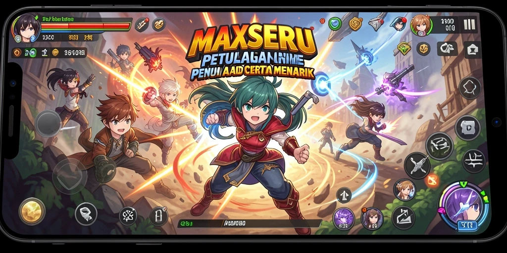 Screenshot gameplay menunjukkan aksi karakter Anime dalam pertempuran seru.