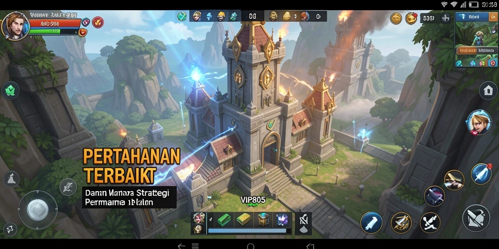 Screenshot gameplay menunjukkan serangan menara dalam pertahanan yang menegangkan.